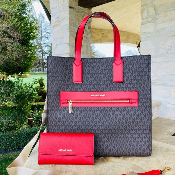 NWT Michael Kors large kenly tote&wallet flame red - Picture 1 of 8